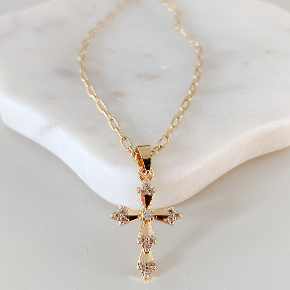 Dainty CZ Cross Necklace | 14k Gold Filled